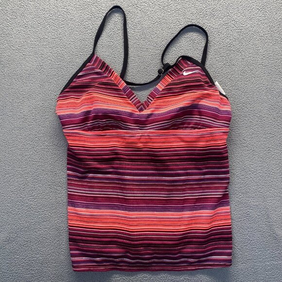 Nike Girls Swim Size 12 Tankini‎ Top Strappy Back Pink Purple Stripes Bra - Picture 11 of 11